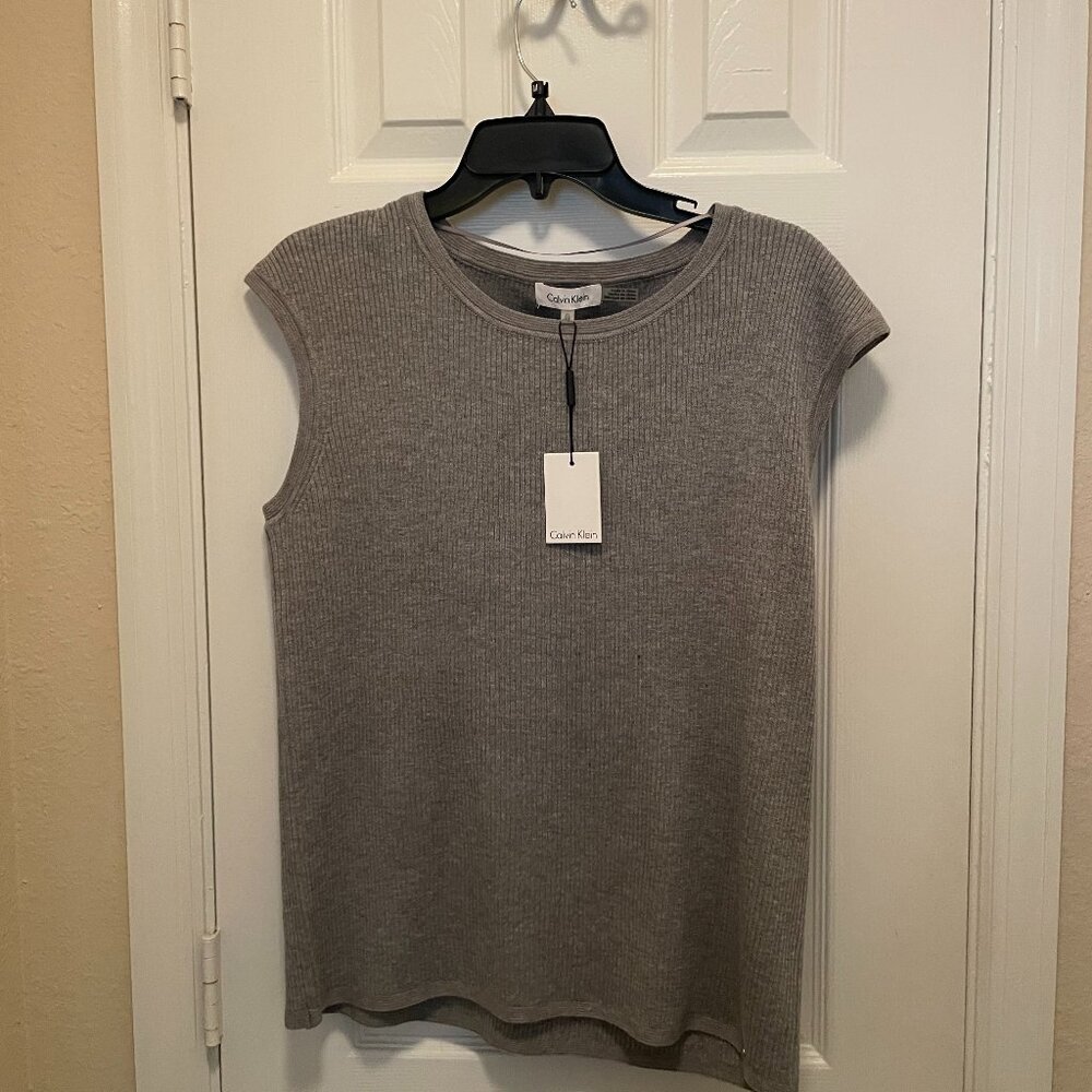 Calvin Klein Women's Size XL Ribbed Sleeveless Sweater Vest Gray Tones